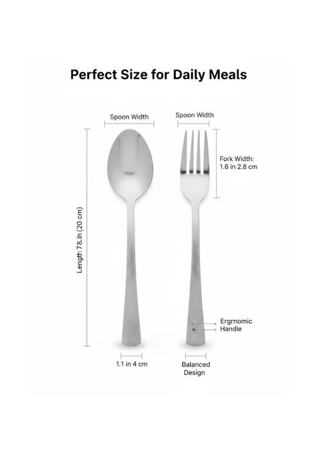 جيهام طقم ملاعق وشوك فاخر من الفولاذ المقاوم للصدأ للاستخدام المنزلي والمكتبي - أدوات مائدة مقاومة للصدأ وآمنة للاستخدام مع الطعام، بمقبض مانع للانزلاق، وأدوات مائدة مصقولة كالمرآة للاستخدام اليومي، وعلبة الغداء، والسفر، والمطاعم - Image 4